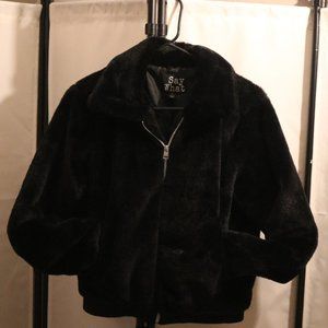 "Say What" Black Faux-Fur Bomber Jacket